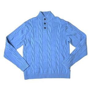 Chaps Button Mock Neck Cable Knit Blue Henley Sweater‎ XXL Cottage Normcore SALE